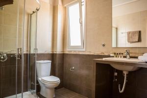 a bathroom with a toilet and a sink and a shower at Deluxe Kefalonia Apartment Apartment Noufaro 1 Bedroom Pool Sea View Karavomilos in Karavomylos