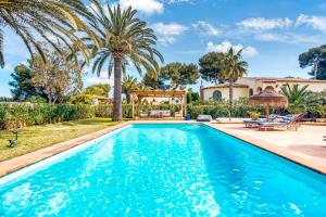 einen Pool vor einem Haus mit Palmen in der Unterkunft Casa de Isabella in Balcon del Mar