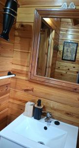 a bathroom with a sink and a mirror at Quinta D' LuzArcoIris in Arganil +55 photos