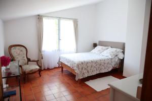 una camera da letto con un letto, una sedia e una finestra di MAS Le Pigeonnier a Caveirac