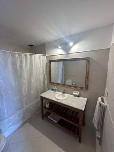 a bathroom with a sink and a mirror at Hotel Vicente López in Vicente López +40 photos