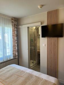 TV a/nebo společenská místnost v ubytování Logis Hôtel Le Glacier