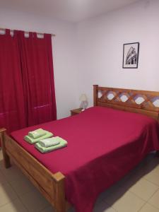 多洛雷斯镇Luma Departamento, con Pileta的卧室里有一张床，床上放着两条毛巾。