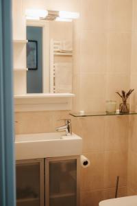 a bathroom with a sink and a mirror at Ferienwohnungen "Hermann & Lucy" in Bad Muskau +7 photos