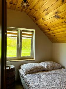 a bedroom with a bed and a window at DOLINA ROZTOKI-mieszkanie,pokoje lub domek z lokalem na poddaszu in Bircza