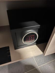 a black oven with red lights in a kitchen at Zulu Suites in Istanbul