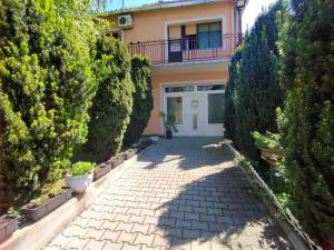 a driveway leading to a house with a white door at Smestaj VELjKOVIC in Bela Crkva
