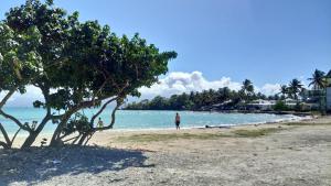 a man standing on a beach next to the ocean at Studio les pieds dans l'eau belle vue mer in Le Gosier +11 photos