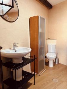 a bathroom with a sink and a toilet at Casa rural entre Santiago Compostela y La Coruña in Ordes +13 photos