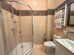 a bathroom with a shower and a toilet and a sink at Odeska Astoria in Odesa