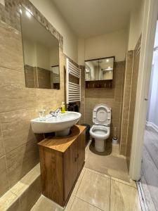 a bathroom with a sink and a toilet at Queensborough Apartment, Central London in London