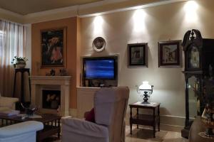 a living room with a couch and a tv and a fireplace at B&B Il Belvedere in Pacentro
