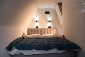 a bedroom with a bed with lights above it at Kraljičini konaci in Doboj