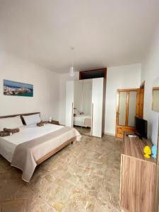a bedroom with a large bed and a television at Nicole's House in Vieste