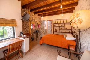 a bedroom with a bed and a desk in a room at Tecuán-Calli in Tepoztlán