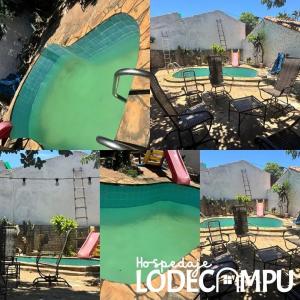 un collage di foto di una piscina con scivolo di Lodecampu ad Asunción