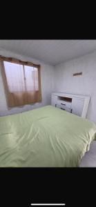 a bedroom with a green bed and a window at Apartment in an excellent location in Colonia del Sacramento