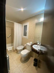 a bathroom with a toilet and a sink at Hotel Aires de Tandil in Tandil