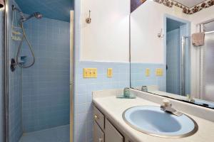 ein Badezimmer mit Waschbecken und Dusche in der Unterkunft Ginger's Guesthouse in Jekyll Island + 18 Fotos