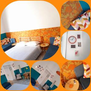 Un collage de fotografías de un dormitorio con una cama. en CaraFe'&CaraSpe', en Nápoles