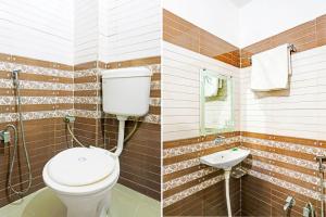 two pictures of a bathroom with a toilet and a sink at Hotel O Yugantar Palace in Gwalior +22 photos