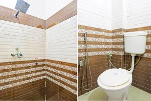 two pictures of a bathroom with a toilet at Hotel O Yugantar Palace in Gwalior