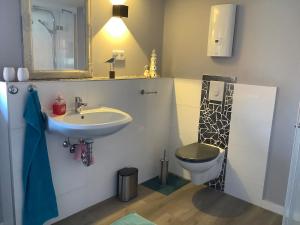 NiederdorlaFerienwohnung in Bodensee Niedersachsen Harz的带水槽和马桶的浴室 更多9张照片