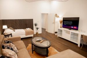 Televízia a/alebo spoločenská miestnosť v ubytovaní Luxury Modern Designed Oldtown Apartment