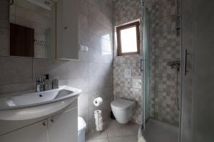 a bathroom with a sink and a toilet and a shower at Apartments Damjanic Jerko in Vrboska +16 photos