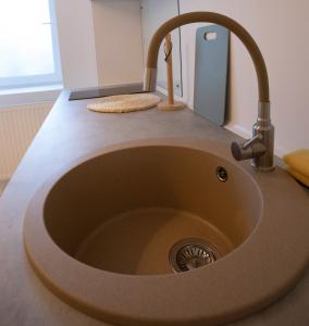 eine Spüle in einer Küche mit Spüle in der Unterkunft Aquarium Apartament in Buzău