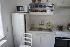 a small kitchen with a sink and a refrigerator at apartment Anna in Wilthen +4 photos