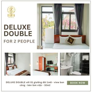 a collage of two pictures of a hotel room at Lucasta Hotel in Can Tho