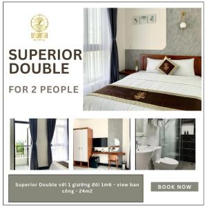 a collage of pictures of a bedroom with a bed and a bathroom at Lucasta Hotel in Can Tho