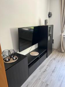 ボトロップにあるFewo Alpinaの大きな黒のエンターテイメントセンター +2枚の写真