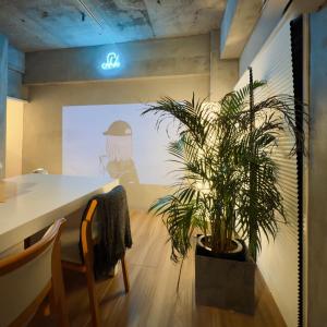 a potted plant sits in front of a room at Shiki Villa Beppu in Beppu