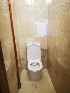 a small bathroom with a toilet and a shower at BRATISLAVA ROOMS near ICE ARENA in Bratislava