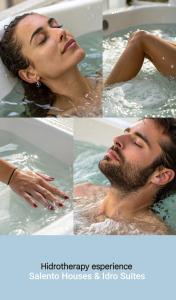 a collage of photos of a man in a bathtub at Salento Houses & Idro Suites in Nardò +134 photos