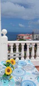 a table with flowers on top of a balcony at Estudio Mary Espectaculares Vistas al Mar in Los Llanillos