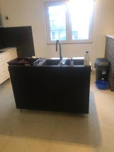a kitchen with a black sink in a kitchen at Cozy 150m2 Apartment , 2 Parking places in Belgrade