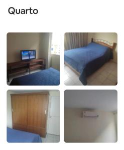 four pictures of a bedroom with a bed and a television at Sinta-se bem acolhido in São José dos Campos