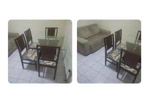 two pictures of a living room with a table and chairs at Sinta-se bem acolhido in São José dos Campos