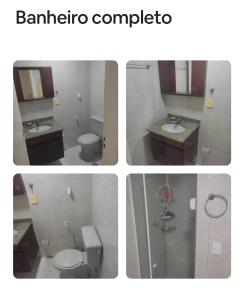three pictures of a bathroom with a toilet and a sink at Sinta-se bem acolhido in São José dos Campos
