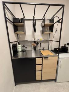 ブルノにあるStudio apartment Monte Buのシンクと冷蔵庫付きのキッチン