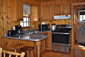 a kitchen with a sink and a stove top oven at Elk - by The Chalets in South Bloomingville +11 photos