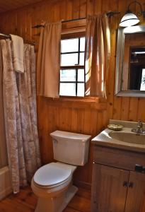 Un baño con inodoro, lavabo y ventana. en Elk - by The Chalets, en South Bloomingville 11 fotos más