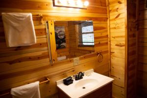 a bathroom with a sink and a mirror at Hidden Heights - by The Chalets in South Bloomingville +52 photos