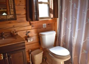 a bathroom with a toilet and a sink at Sycamore - by The Chalets in South Bloomingville +27 photos