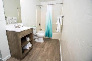 a bathroom with a sink and a toilet and a shower at The Painted Pelican in Luxemburg +40 photos