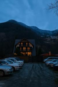 a row of cars parked in front of a building at Cabana Riverdale in Podu Dîmboviţei +9 photos