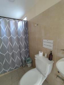 a bathroom with a toilet and a sink and a shower at Villa kosniin in Tecolutla +12 photos